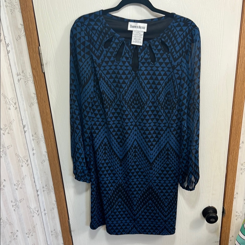 Danny & Nicole Blue Bishop Sleeve Sheath Dress
